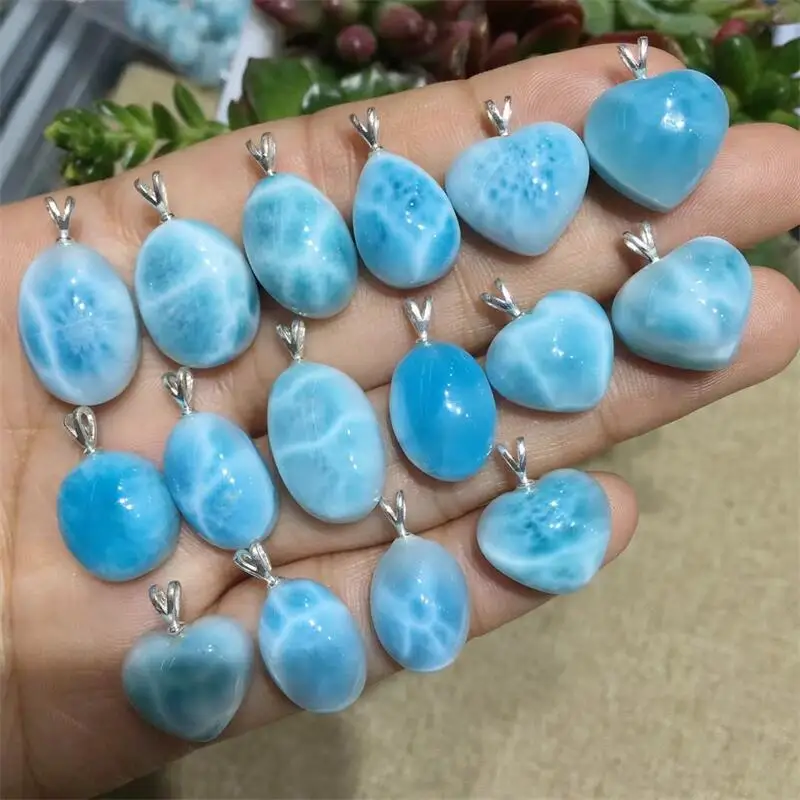 S925 Natural Larimar Pendant  Fashion Women Healing Jewelry Gemstone Crystal Charm Choker Necklace Gift 1PCS