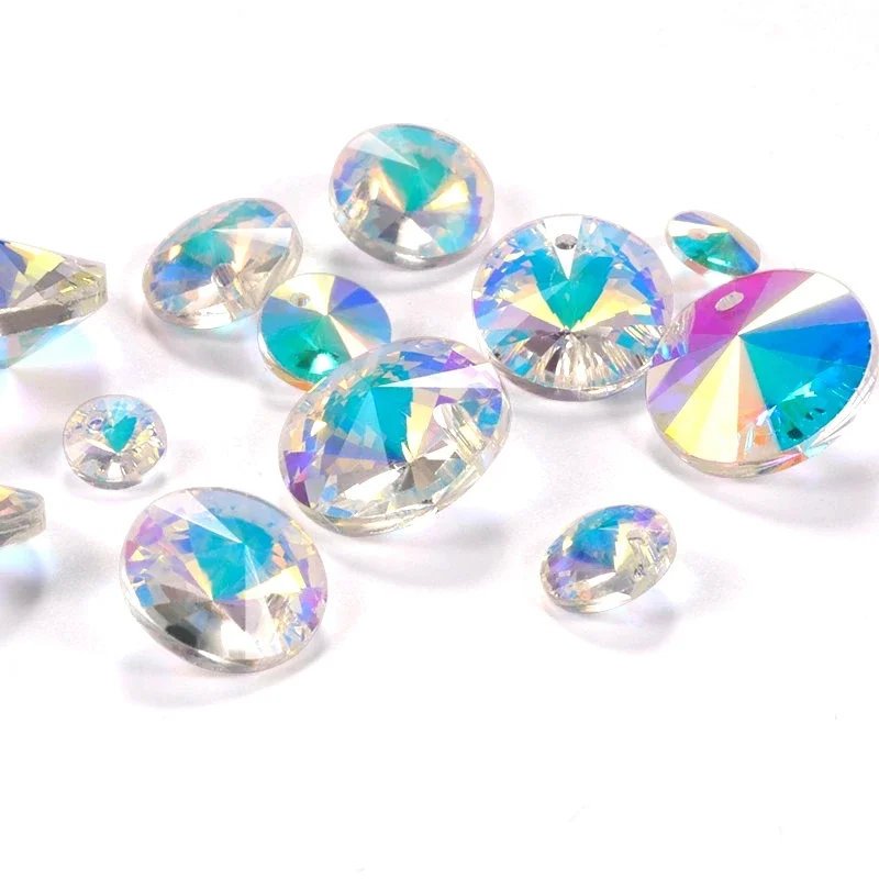 6mm 8mm 10mm 12mm 14mm Rivoli Crystal Beads Pointed Back Round Glass Beads Fancy Stone for Jewelry Making Necklaces Earrings