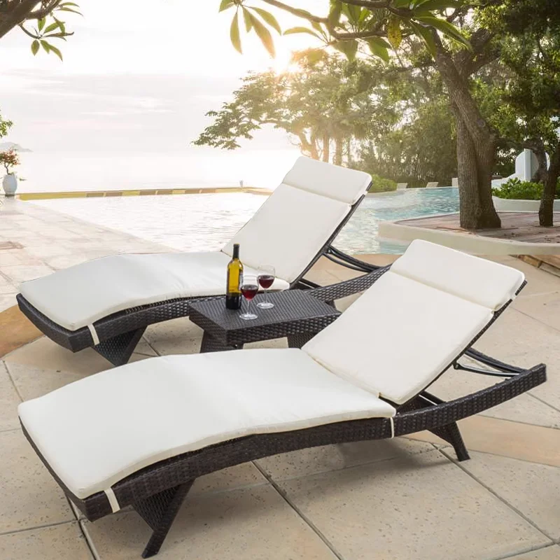 屋外プールビーチチェアPEラタンサンベッドサンラウンジャーラウンジチェア