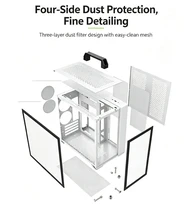 T90 Mini ITX MATX Computer Chassis, White Sea‑view Transparent Side Panel Case Fit 240mm Water‑Cooling