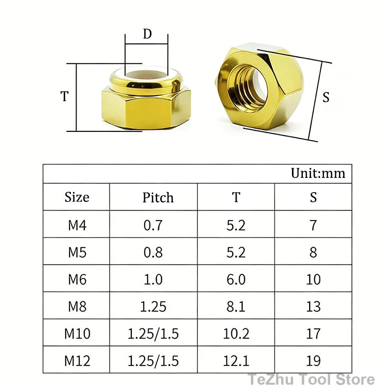 1pc M4 M5 M6 M8 M10 M12 TC4 Titanium Alloy Nut Nylon LockNut Insert Locking Nuts Blue Purple/Gold/Black