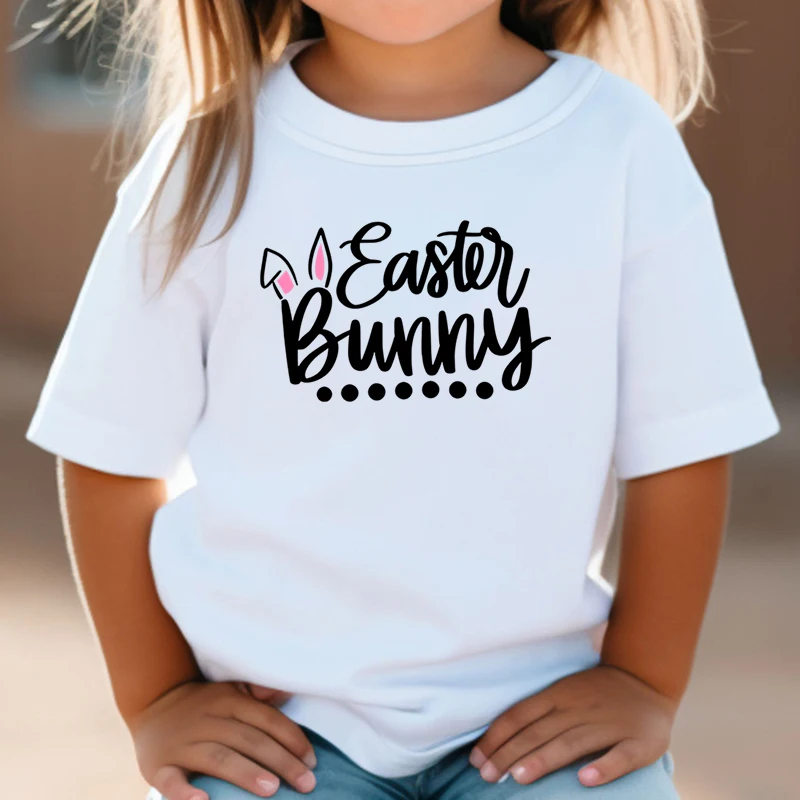 

Happy Easter Kids T-Shirt Easter Bunny Printed Boys Girls Outfit Tops Easter Party Cartoon Short Sleeve Clothes Children Tshirt