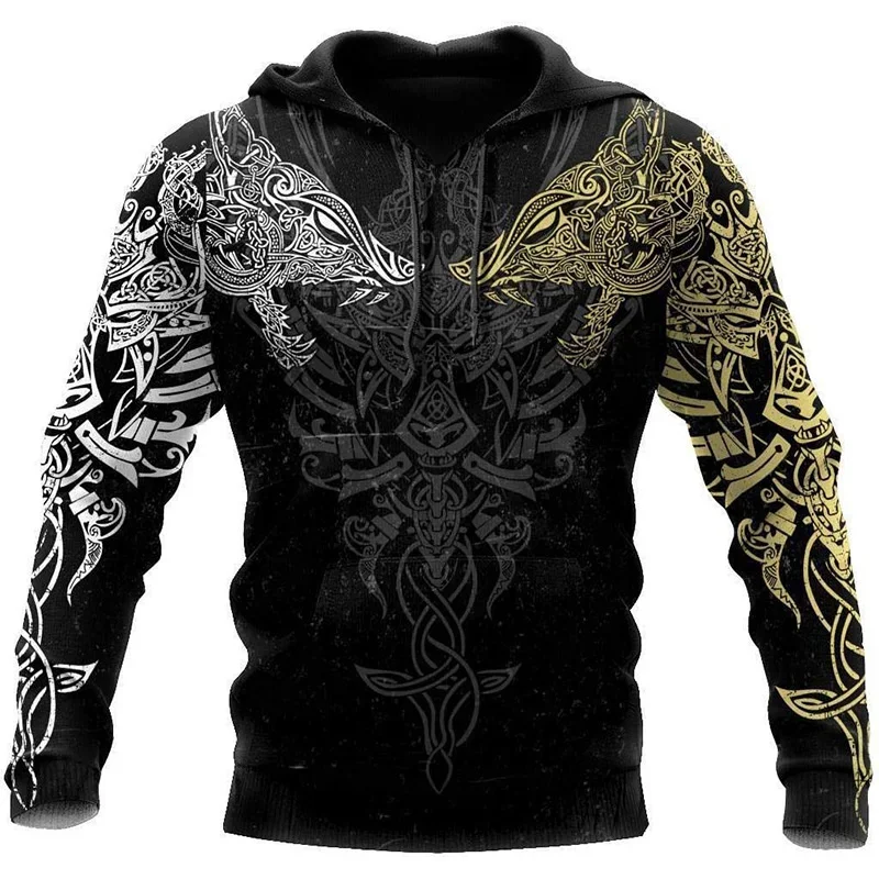 

New Viking Mythology Hoodie For Men's 3D Print Vintage Style Long Sleeve Top Oversized Hip Hop Pullover Clothes For Men Clothing