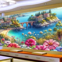 Colorful Flowers Sea Natural Landscape 5D Diamond Painting Large Diy Mosaic Cross Stitch Embroidery Full Square Round Rhinestone