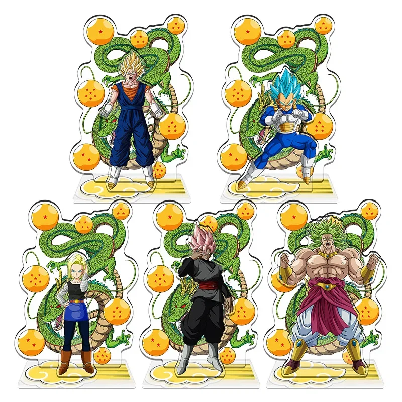 16cm Dragon Ball  Acrylic Stand Double Insertion Desk Ornaments Son Goku Figure Super Saiyan Statue Bejta Doll Vegetto Toy Boys