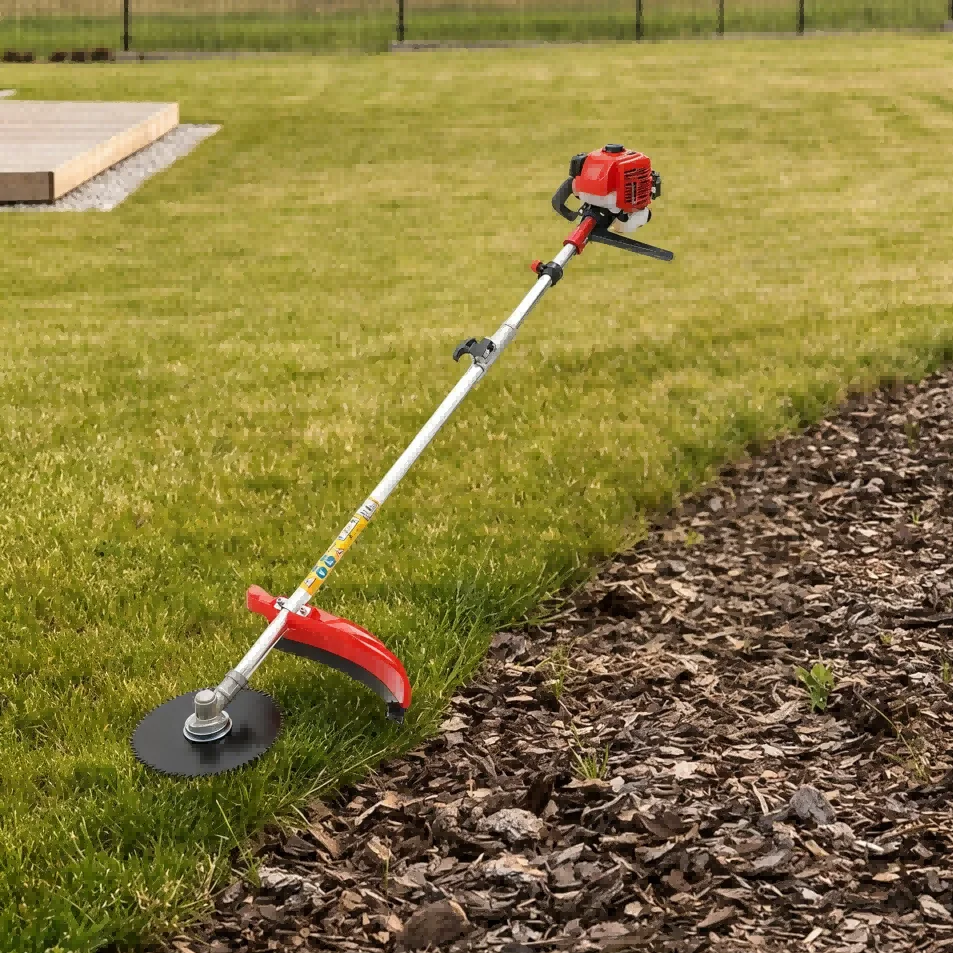 52CC Gas Powered Brush Cutter, 1.7KW Side-Mounted Weed Trimmer & Shrub Harvester, Multi-Function Lawn Mower with 25cm Blade & Long Rod Saw for Orchard, Landscaping & Highway Green Belt