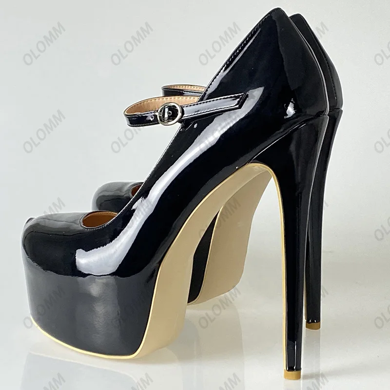 أولوم اليدوية للنساء مضخات لامعة حزام مشبك كعب خنجر جولة اصبع القدم رائع أحمر أصفر أزرق أرجواني حزب أحذية الولايات المتحدة حجم 5-20 #6