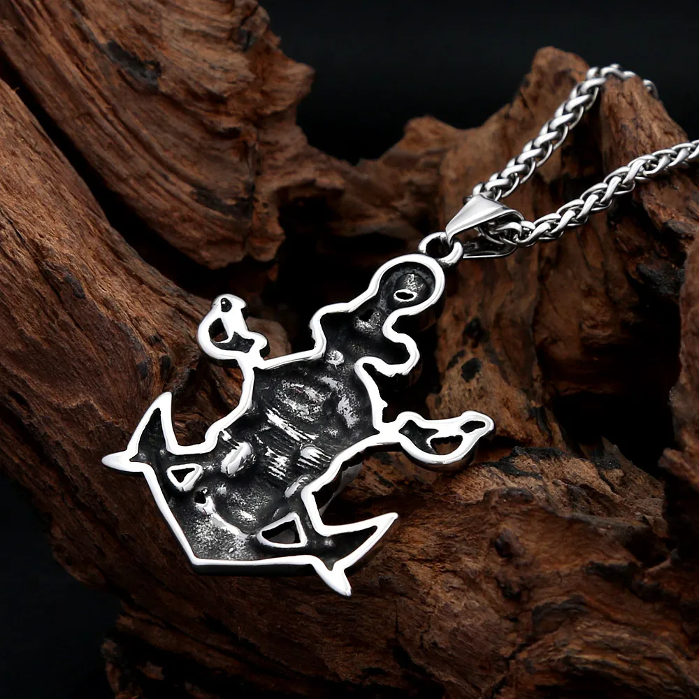 Gothic Pirate Anchor Skull Stainless Steel Pendant Necklace Pirate Skull Nautical Amulet For Men And Women Punk Fashion Jewelry view 4