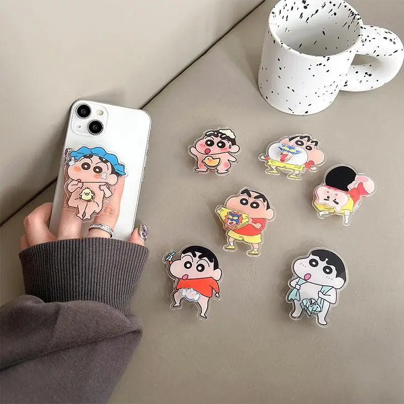 Crayon Shin Chan Anime Figures Cartoon Mobile Phone Cushion Bracket Interest Back Stick Telescopic Bracket Desktop Ornament Gift