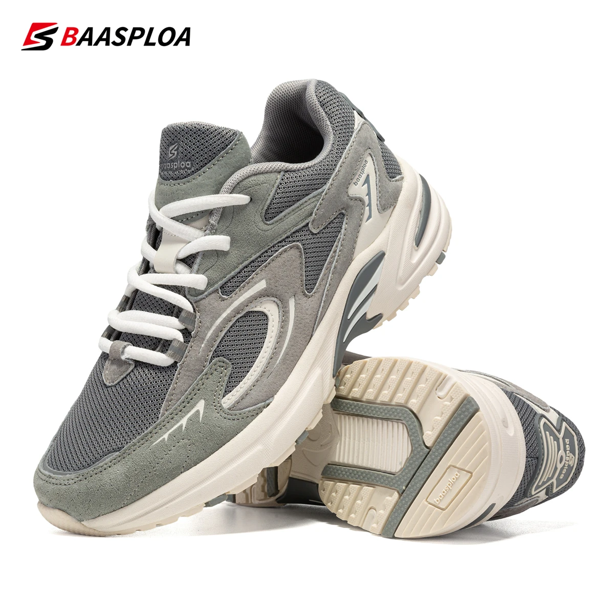 Bassploa Men Running Shoes 2024 New Casual Mesh Breathable Lace-Up Sport Shoes Male Fashion Lightweight Non-Slip Walking Shoes