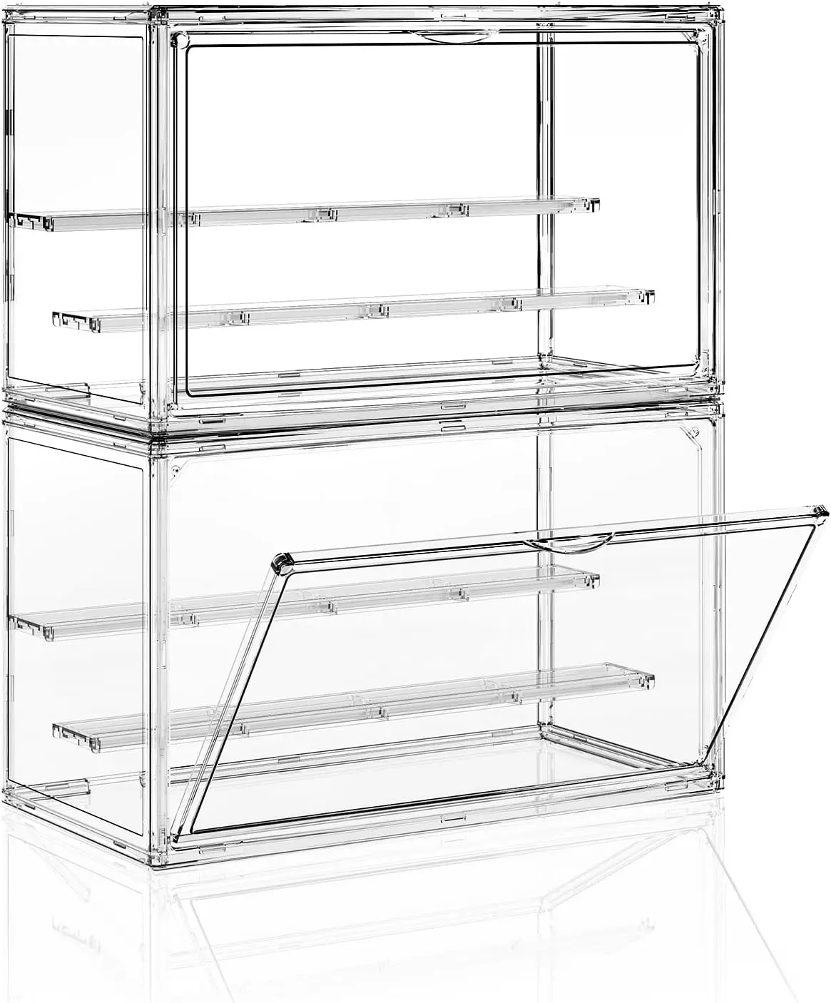 

3-Tier Acrylic Display Case for Collectibles, Stackable Figurine Box with Adjustable Shelves, 2 Pack