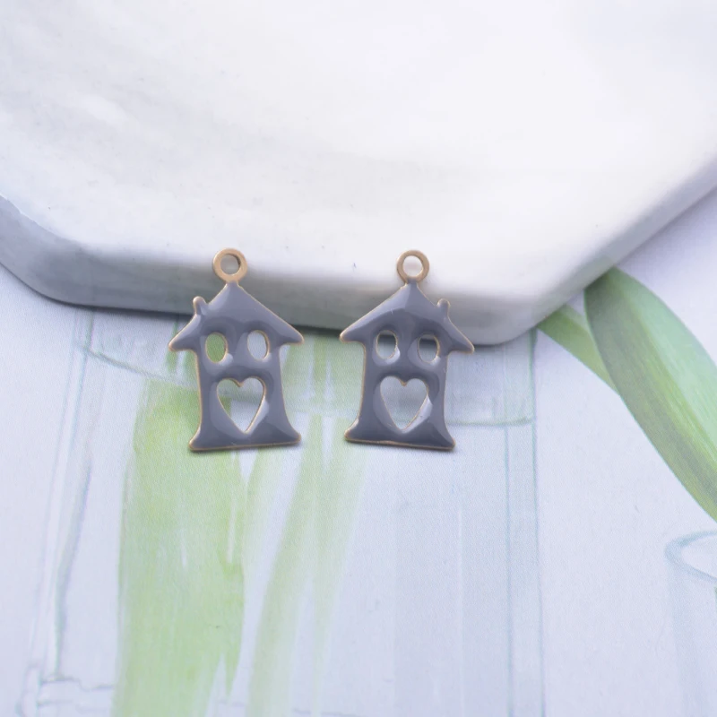30 Stück Kupfer beidseitig emaillierte Liebeshaus-Anhänger, lila Emaille, kleine Anhänger für DIY-Halsketten und Armbänder, Zubehör im Großhandel – Detail 2