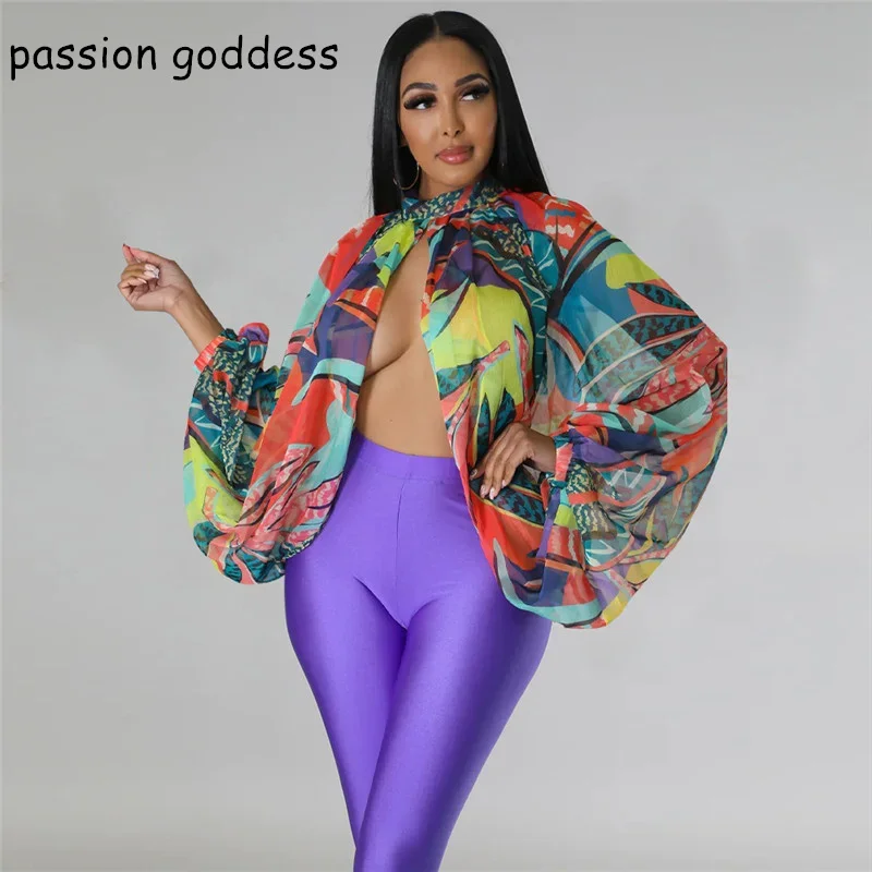 Streetwear Women Batwing Sleeve Split Irregular Sexy Chiffon Blouses 2023 Summer Lace Up Tie Dye Print Party Club Blouse Tops