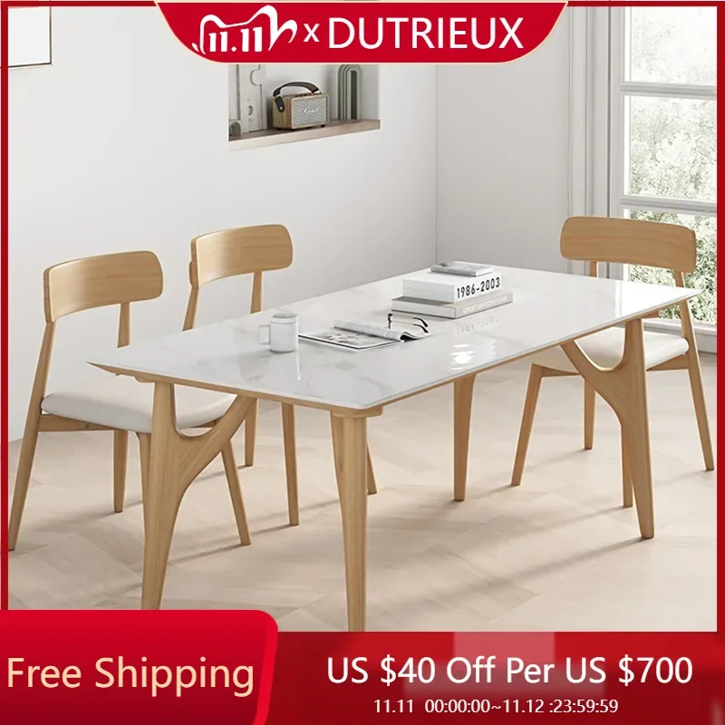 

White Japanese Dining Table Living Nordic Luxury Waterproof Mat Dining Table Wood Legs Mesas De Comedor Kitchen Furniture