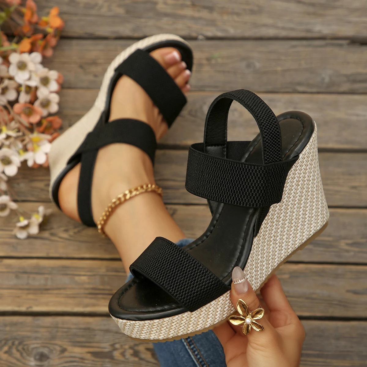 Outdoor Women Light Weight Wedge Sandals Open Toe Thick Soled Summer Casual Slingback Shoes with Back Strap Platforms Sandals