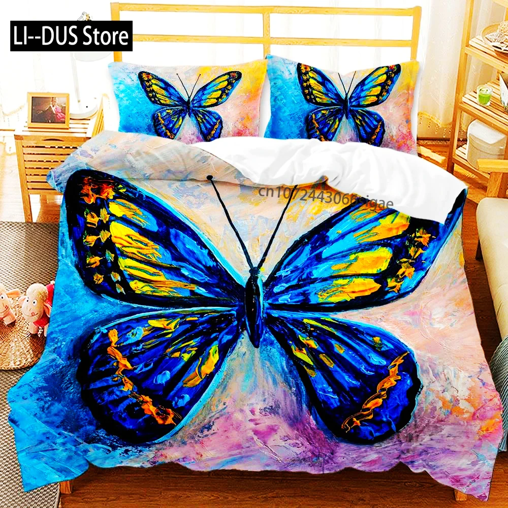 

Butterfly Bedding Set For Boys Watercolor Butterfly Duvet Cover Fantasy Floral Animal Polyester Quilt Cover King Queen