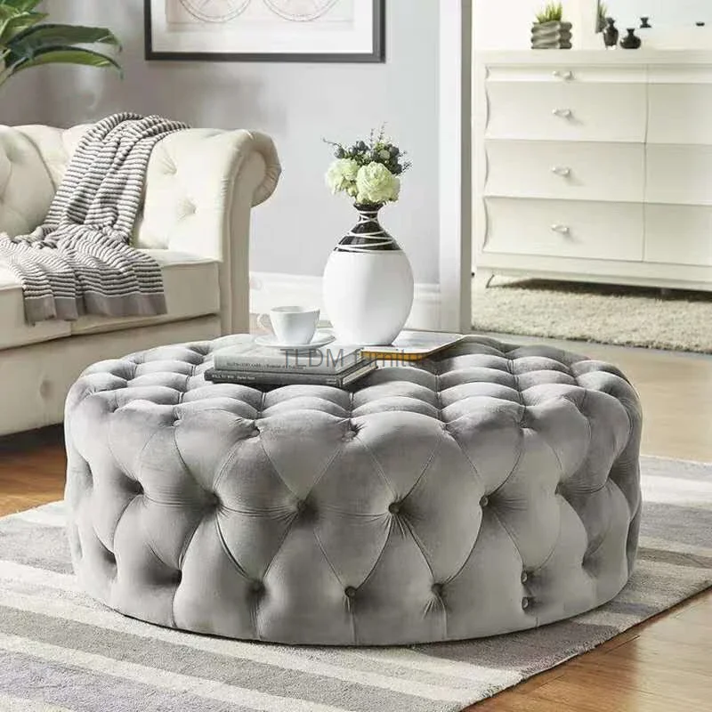 Velvet Round Ottoman Luxury Sofa Living Room Furniture Modern Bedroom Floor Pouf Clothing Store Shoes-changing Soft Stool B