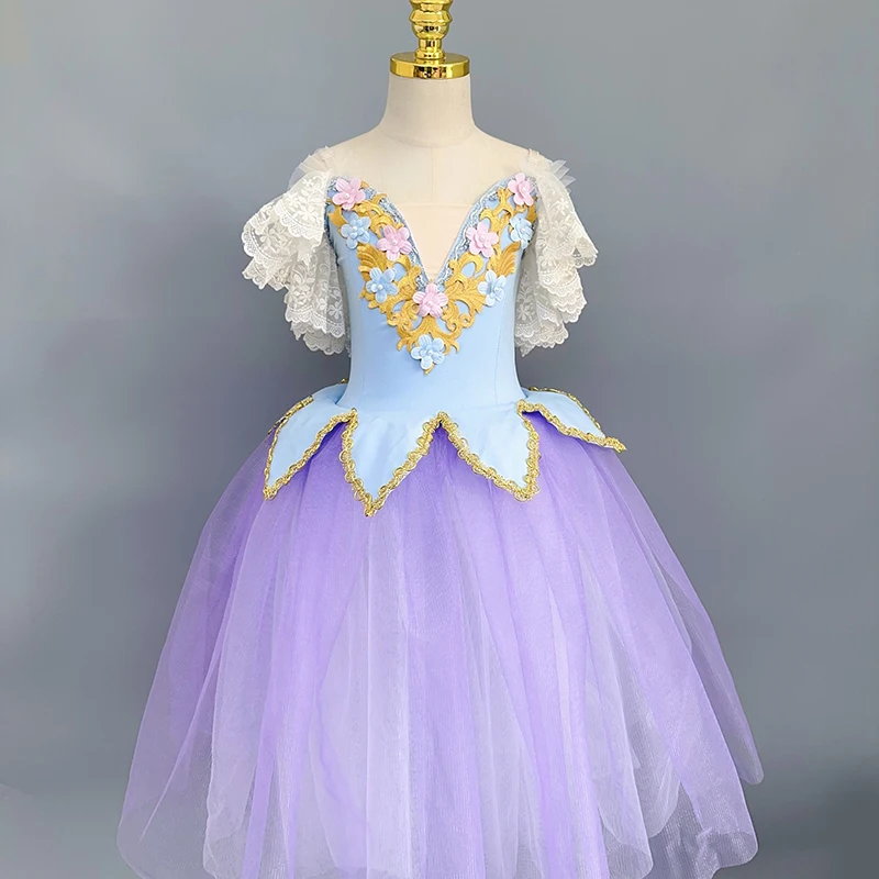 Vestido de balé para meninas longas, vestido de bailarina infantil, trajes contemporâneos de dança cisne para meninas, performance romântica