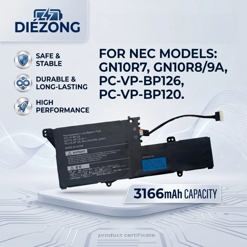 Applicable FOR NEC GN10R7 GN10R8/9A PC VP BP126 PC VP BP120 Laptop Battery 3166MAH Large Capacity Stable and Durable
