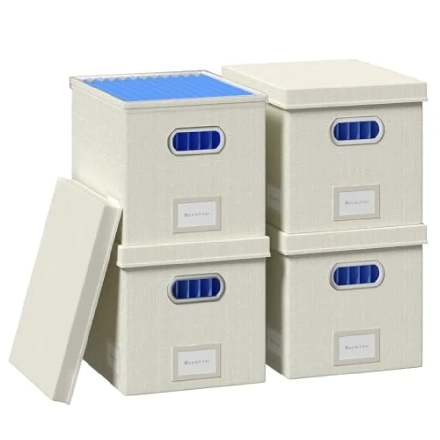 

File Organizer Box - File Boxes for Hanging Files with Lid Set of 4 Decorative Hanging Folders Organizer with One-Piece Plastic
