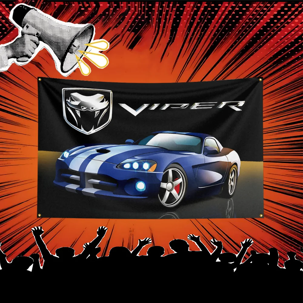 VIPER Car Flag 3x5 FT Polyester Banner For Garage Wall Decor Auto Show Decoration Fan Gift