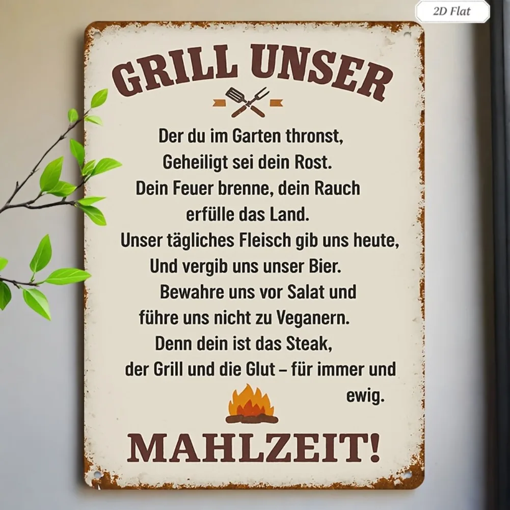 1 plaque décorative 2D plate en aluminium, style rétro allemand, avec poème et slogan 'Unser', pour barbecue extérieur, idéale pour la maison et la zone de grillades dans le jardin.