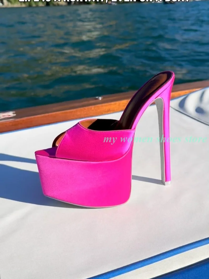 

Rosy Velvet Platform Women Slippers Stiletto Thin High Heel Slip On Runway 2026 Winter Autumn Dress Shoes Peep Toe Handmade