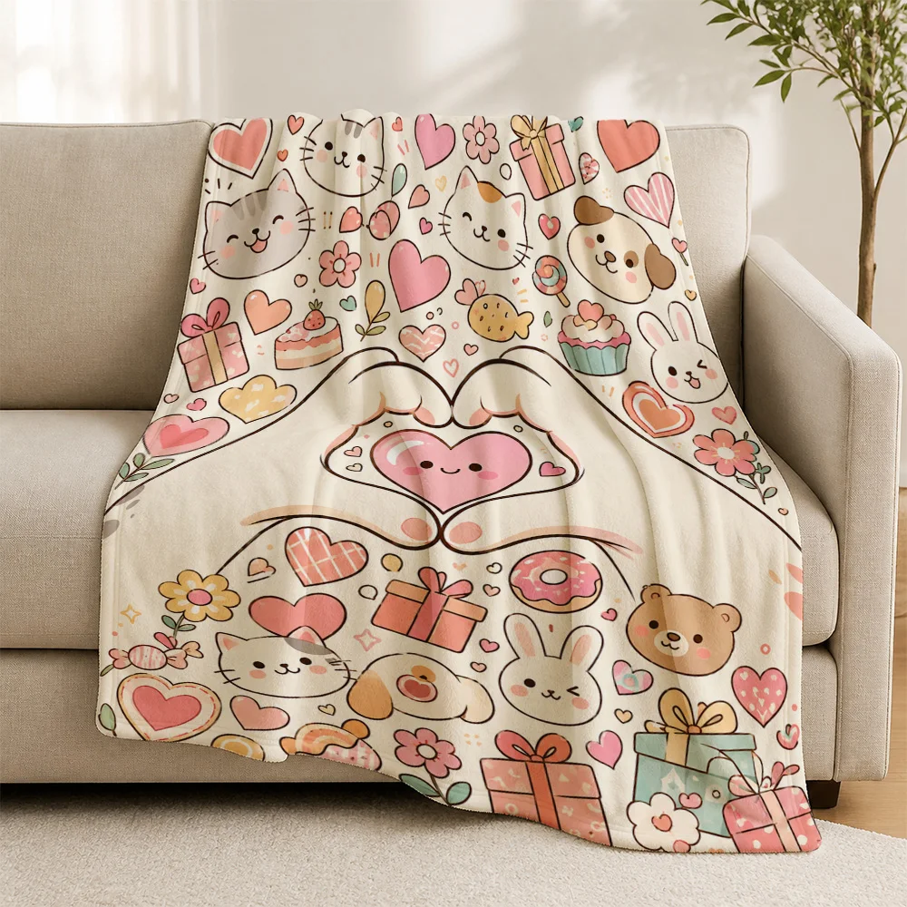 Adorable Kawaii Animal Pattern Throw Blanket for Sofa Couch Home Decor Cozy Fleece Plush Gift Idea Winter Seasonal Blanket