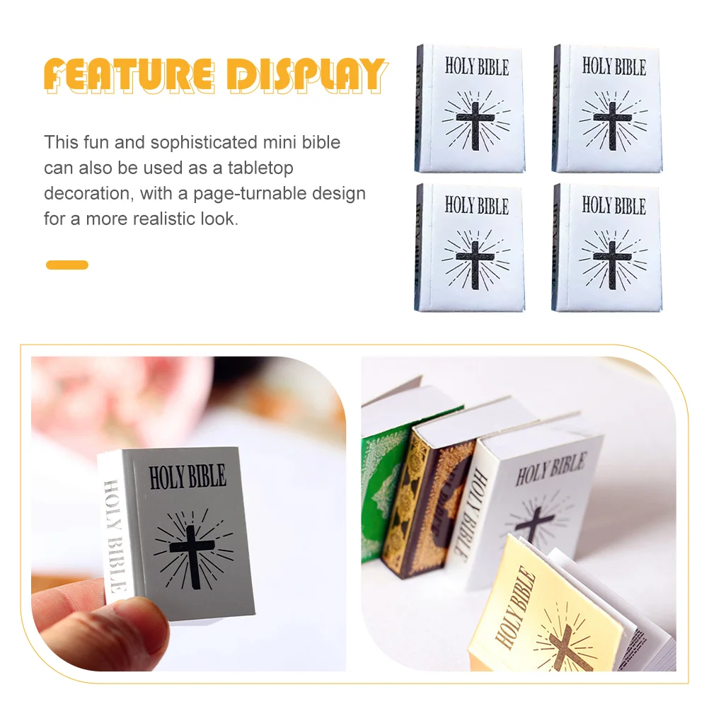 4 Pcs Mini Bible Miniature Books Dollhouse Small Adorn Paper Child Bibles Decoration