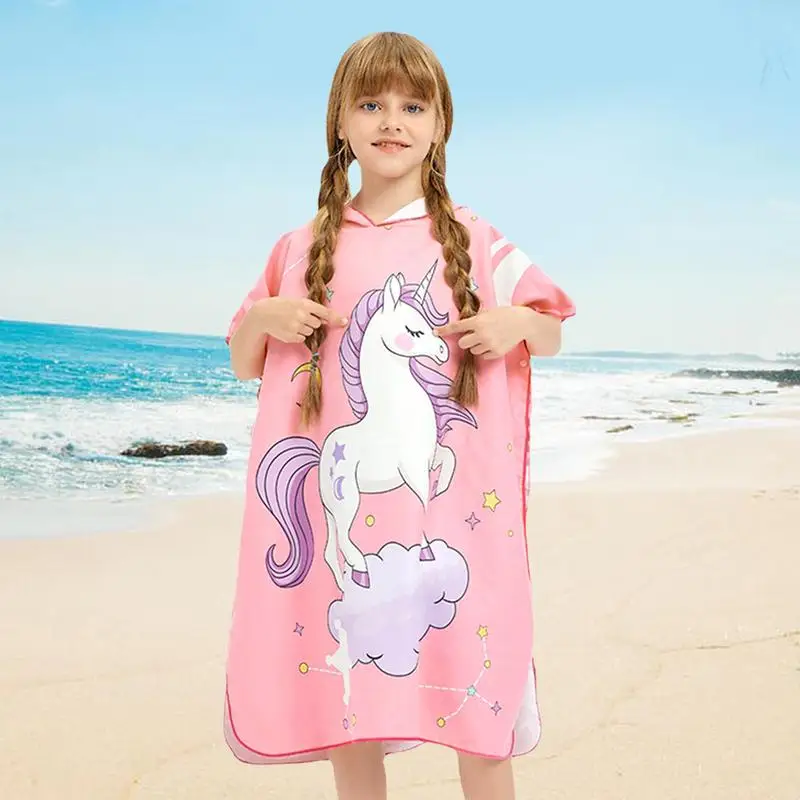 Hooded Beach Towel For Kids Surf Towel Quick Dry Hooded Robe For Kids Soft Microfiber Robe Boys Girls Absorbent Changing Towel