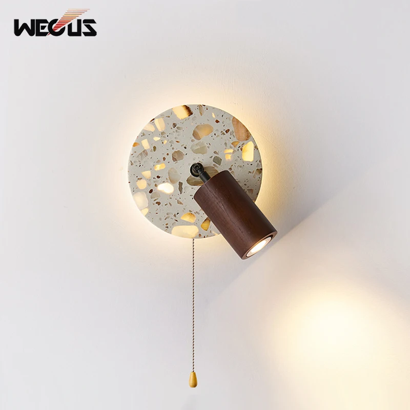 

Vintage Wabi Sabi Bedroom Bedside Wall Light with Switch Terrazzo Stair Corridor Ambient Rotatable Decor Lamp