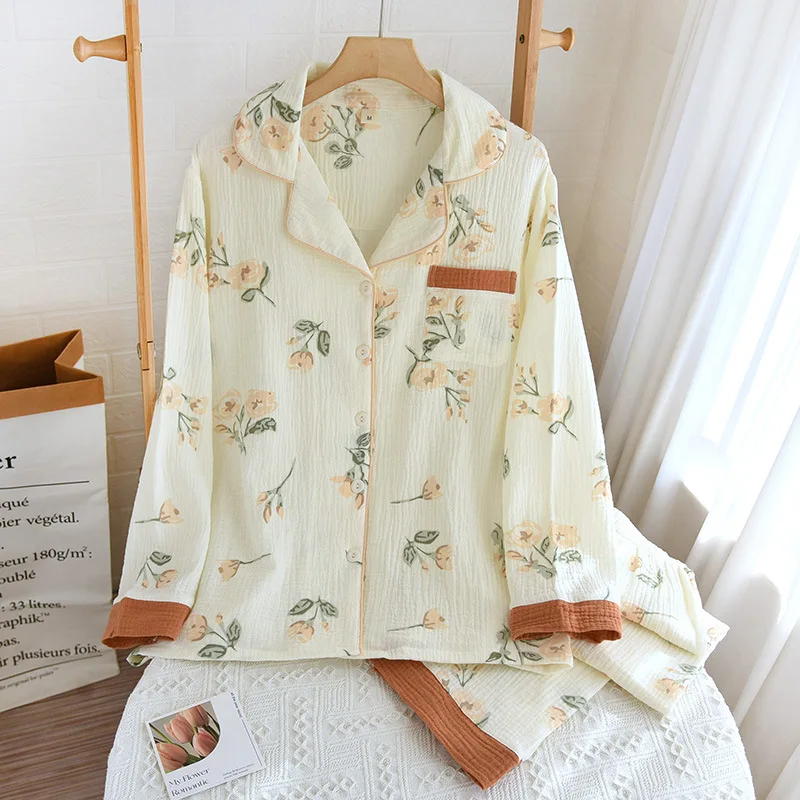 100% Pure Cotton Sleepwear Floral Print 2023 New Fashion Homewear Spring Autumn Pijamas Good Quality Lingerie Suit