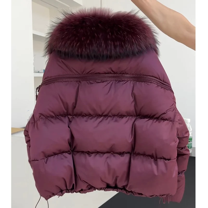 2025 moda inverno feminino ganso para baixo jaqueta natural gola de pele de guaxinim casacos parka puffer jaquetas outwear casacos