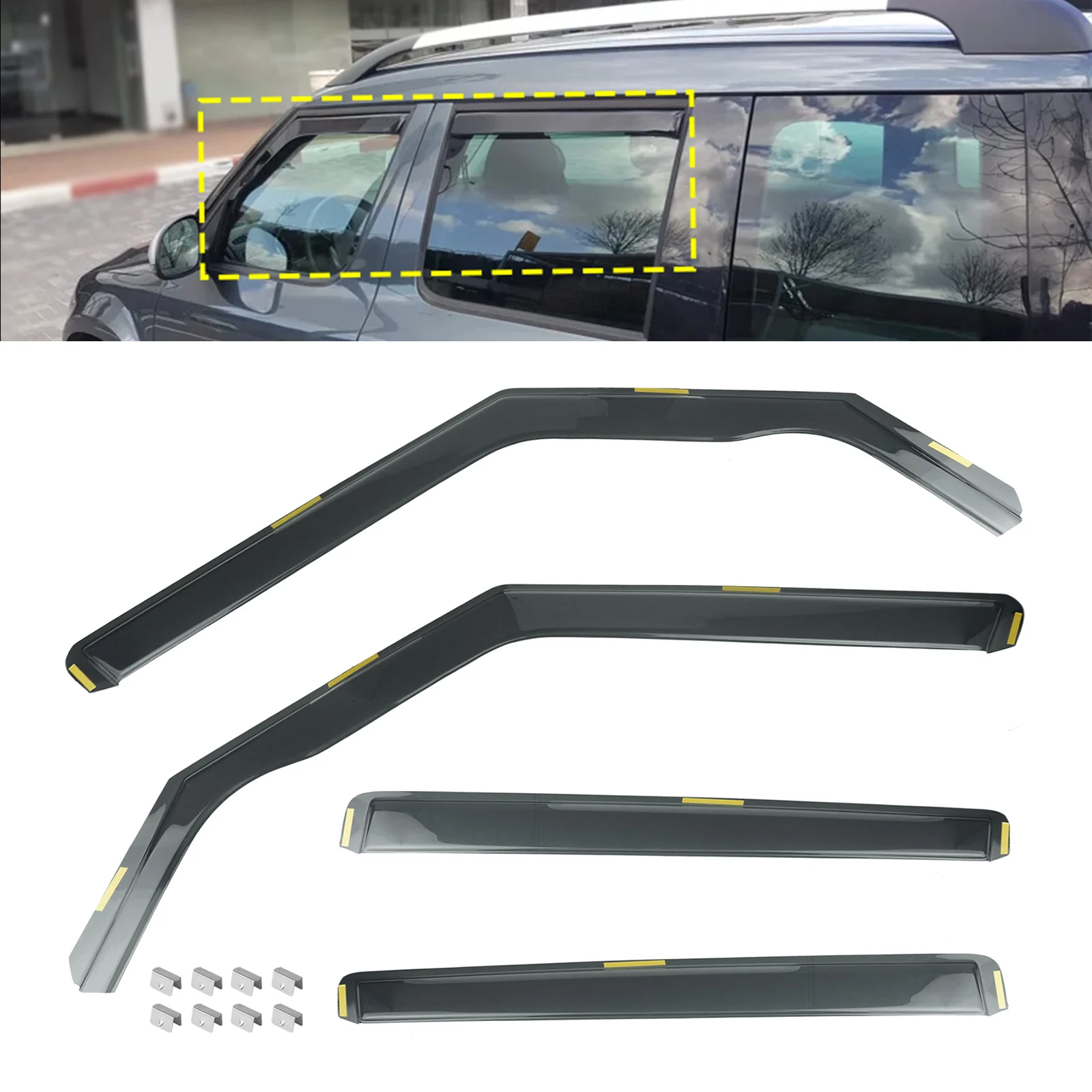 

4pcs Tint Side Window Wind Rain Sun Guard Deflectors Protector Sheet Tea translucent For Skoda Yeti 5L 2009-2018