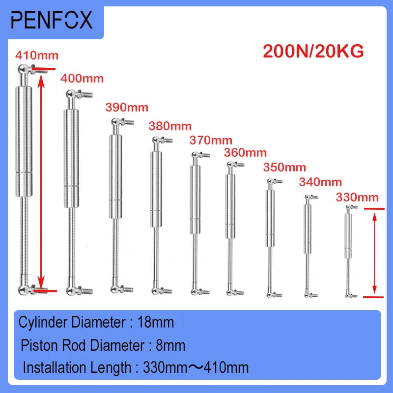 

1 PC 330mm-410mm 200N/20KG 304 Stainless Steel Hydraulic Support Rod Medical Equipment Food Machinery Yacht Pneumatic Gas Spring