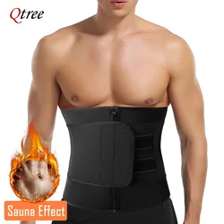 Qtree Belly Control Slimming Neoprene Belt Men Waist Trainer Workout Fitness Sauna Strap Weight Loss Zipper Sweat Corset Trimmer