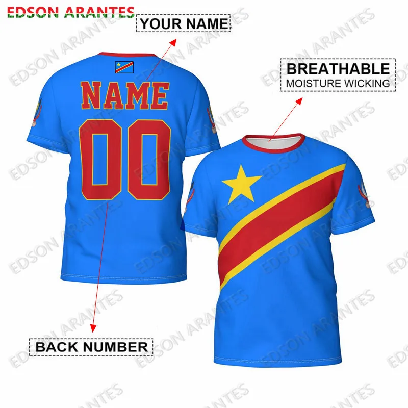 Democratic Republic of Congo Flag Futbol T-shirt Personalized Name Number Men Women Zair Jersey Custom Adult Kid DR Fans Clothes