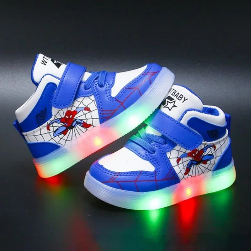 Disney Children\'s Led Light Shoes Fashion Aoger Spiderman Boys Sneakers Girls Cartoon Casual Shoes Breathable Kids Sport Shoes