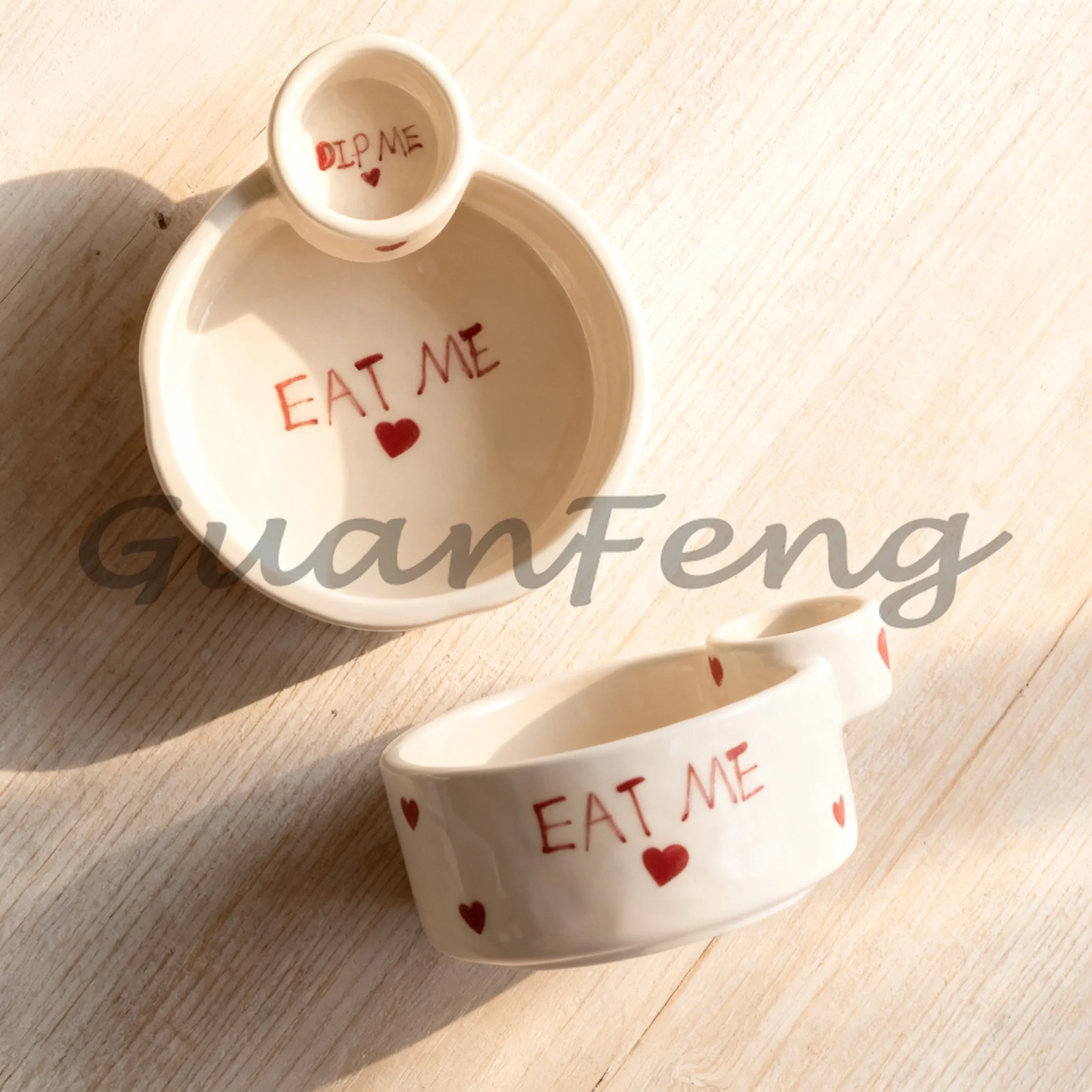 Stoneware French Fry Bowl with Built-in Sauce Cup , Multi Purpose Bowl for Fries & Fruit Salad