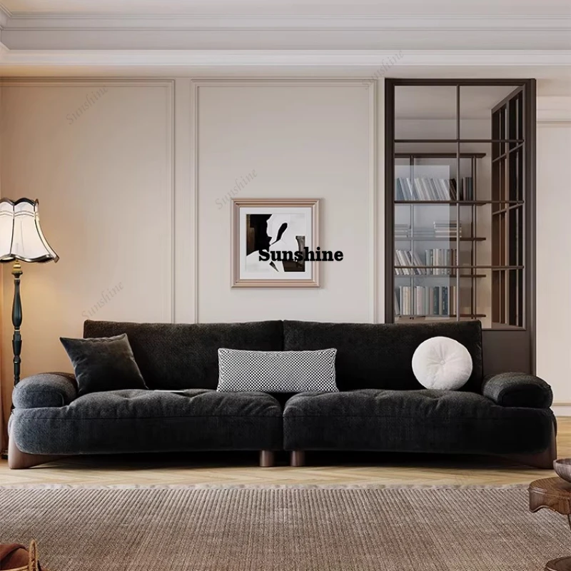 

Nordic chenille sofa small apartment black retro Italian small apartment flannel three-seater
