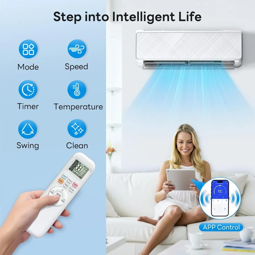 12000 BTU Mini Split Air Conditioner & Heating System, Wifi, Remote Control, Low Noise, 22 SEER2 Energy Efficient 115V AC Unit