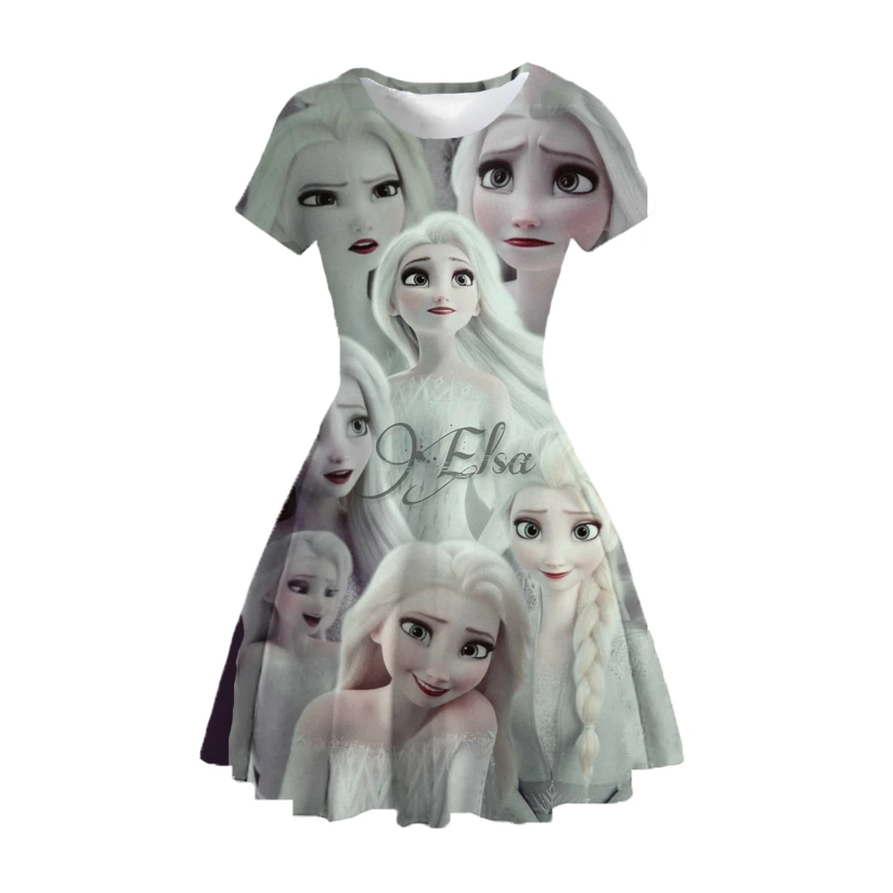 2024 summer new casual fashion cute Princess dress 3D printed Snow White needle round neck short sleeve princess dress