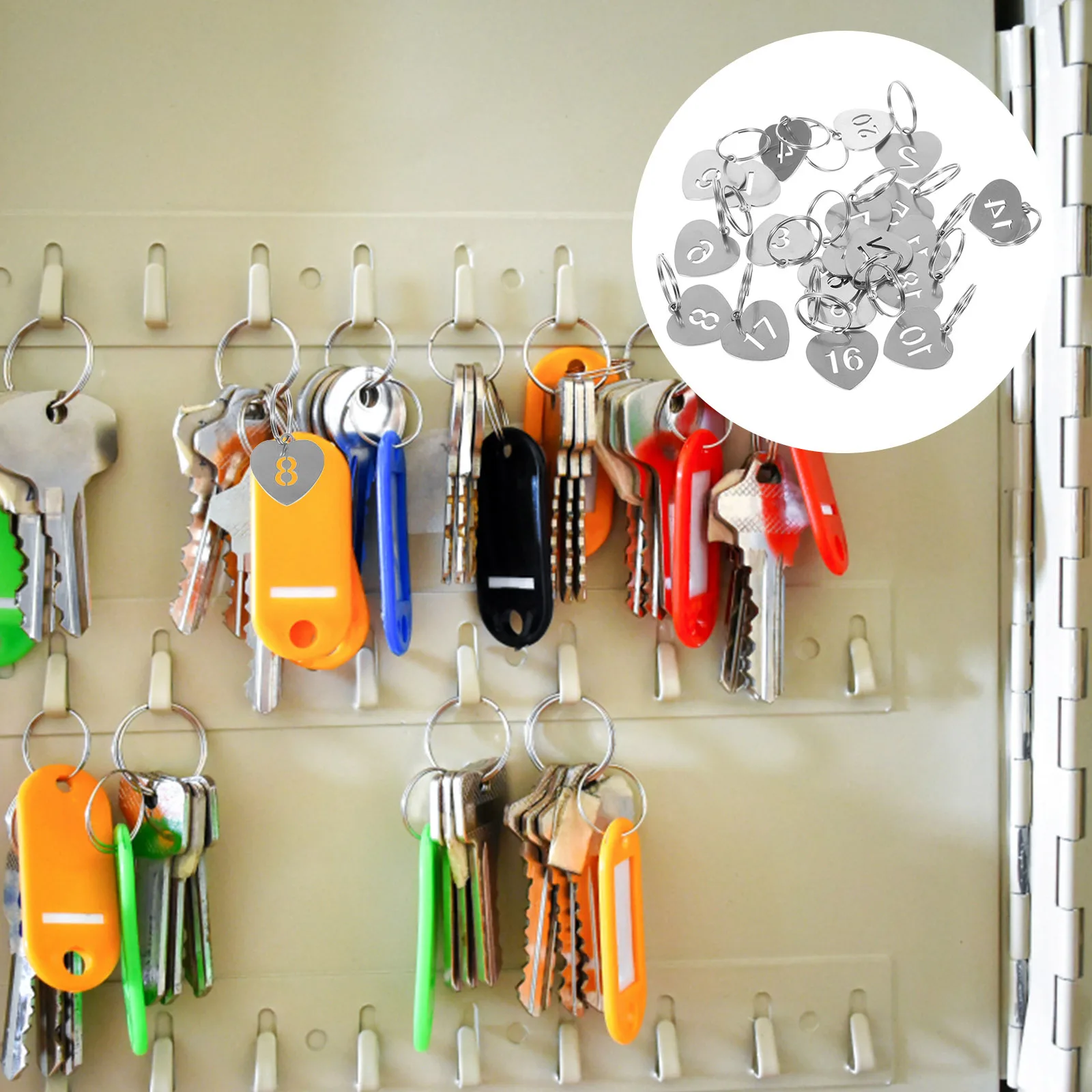 

20Pcs Hanging Number Tags Heart Shaped Key Ring Tags for Keychain Luggage Suitcase Id Label Tag DIY Key Management Tools