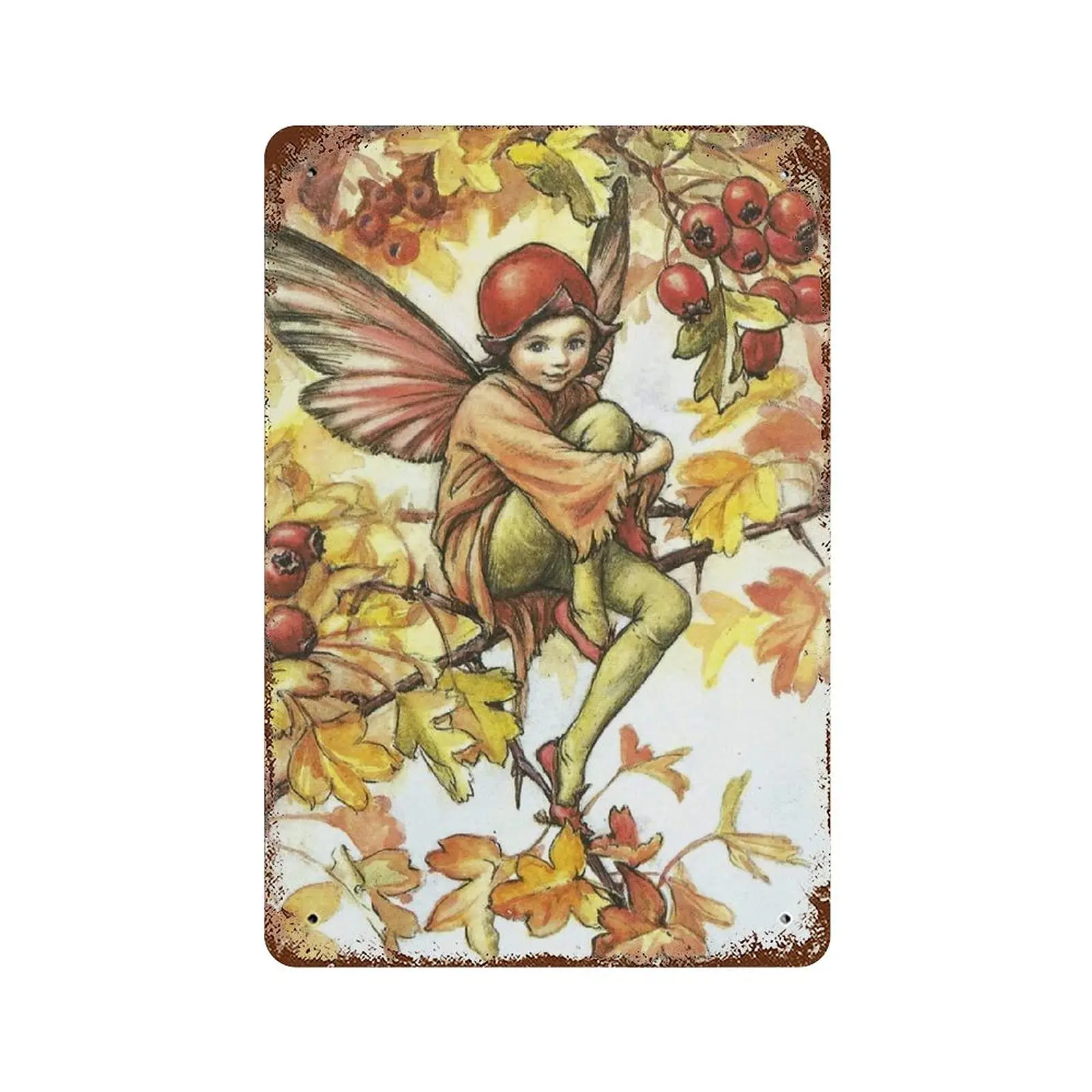 Retro Metal Aluminium Tin Sign Funny Hawthorn Fairy Flower Fairies Vintage Wall Art Nursery Decor Fairy Print Home Decor Rustic 