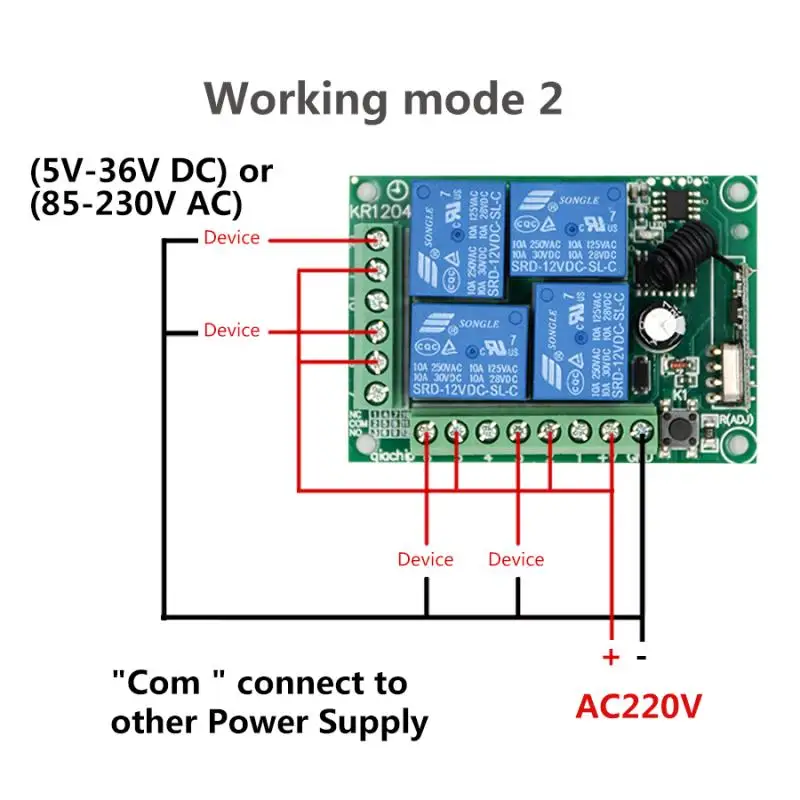 angry monkey 433Mhz Universal Wireless Remote Control Switch AC 85V ~ 250V 220V 4 Channel Relay Receiver Module and RF Control