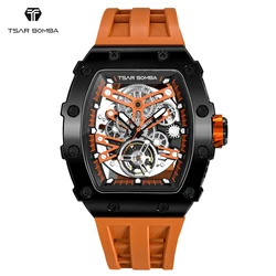 TSAR BOMBA Mens Automatic Watch MIYOTA Movement Skeleton Tonneau Waterproof Wristwatch Luxury Clock Mechanical Watch for Men