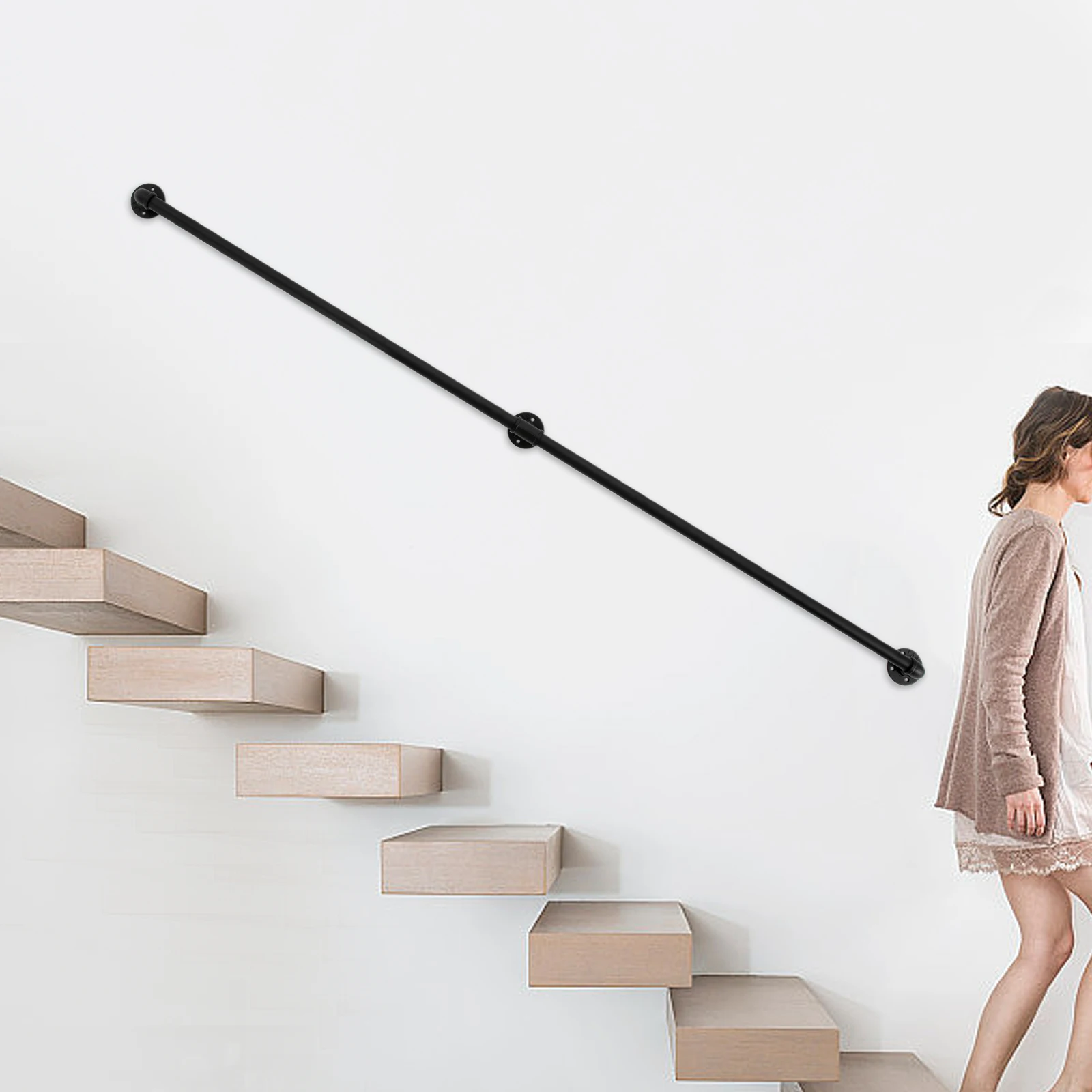 

Durable 7ft Metal Stair Handrail with Galvanized Steel Pipe, Cast Iron, U-Shaped Railing for Easy Installation and Safety