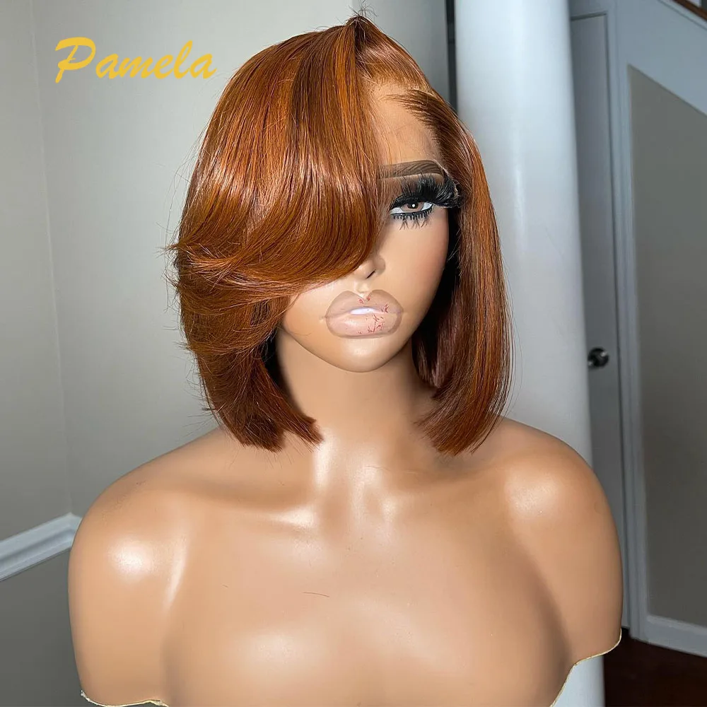 Ginger Blonde Pixie Cut Short Bob Wig For Women Straight Bob 13x4 Lace Frontal Glueless Pre Plucked Wig Human Hair Ready To Wear