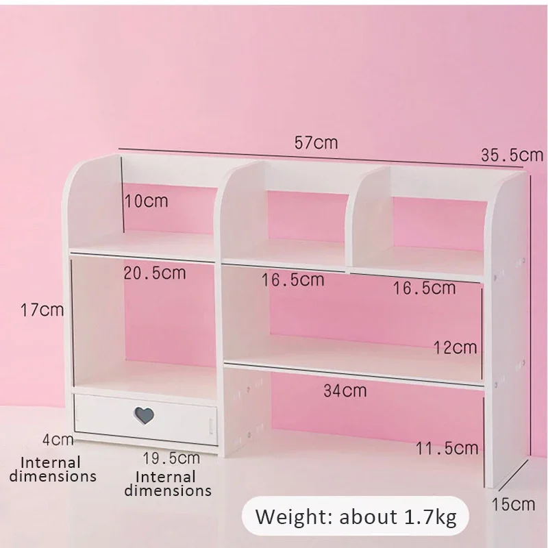 Desk Bookshelf Shelf Girl Heart Cabinet Desktop Storage Box Dormitory Bedroomtable Shelf Home Stationery Storage Supplies