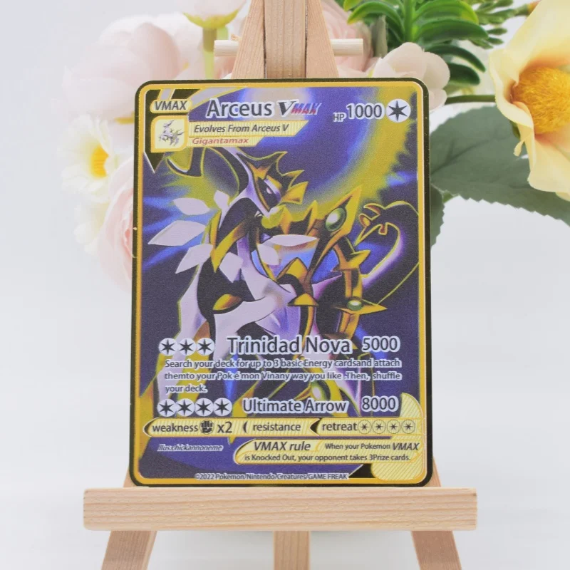 

10000 металлических карт Pokemon Vmax DIY Golden Arceus на английском языке с буквами Iron Pokmo, Пикачу, Мьют, GX, подарок для детей, коллекционная игровая карта